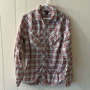Helix Red and White Casual Button Down Shirt Mens Medium Plaid Long Sleeve